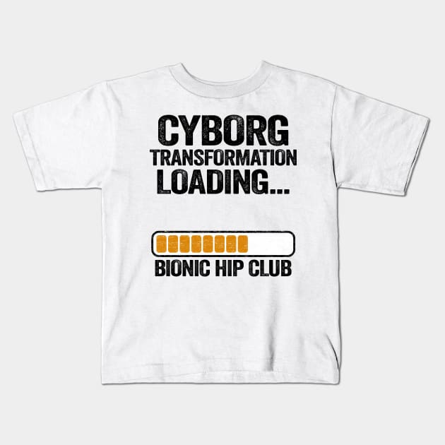 Cyborg Transformation Bionic Hip Club Hip Replacement Surgery Kids T-Shirt by Kuehni